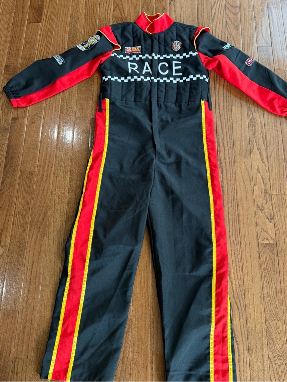 Kids' Black Racing Jumpsuit with Red & Yellow Stripes - RACE Graphic Sz XL